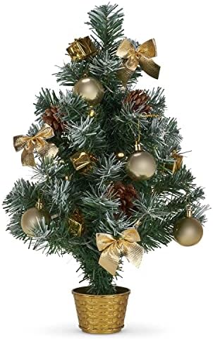 CUQOO 40cm Mini Christmas Tree with 20 LED Lights  Beautiful Small Christmas Tree with Lights & Decorations | Small Christmas Decorations for Home, Office | Desk Christmas Tree with String Lights