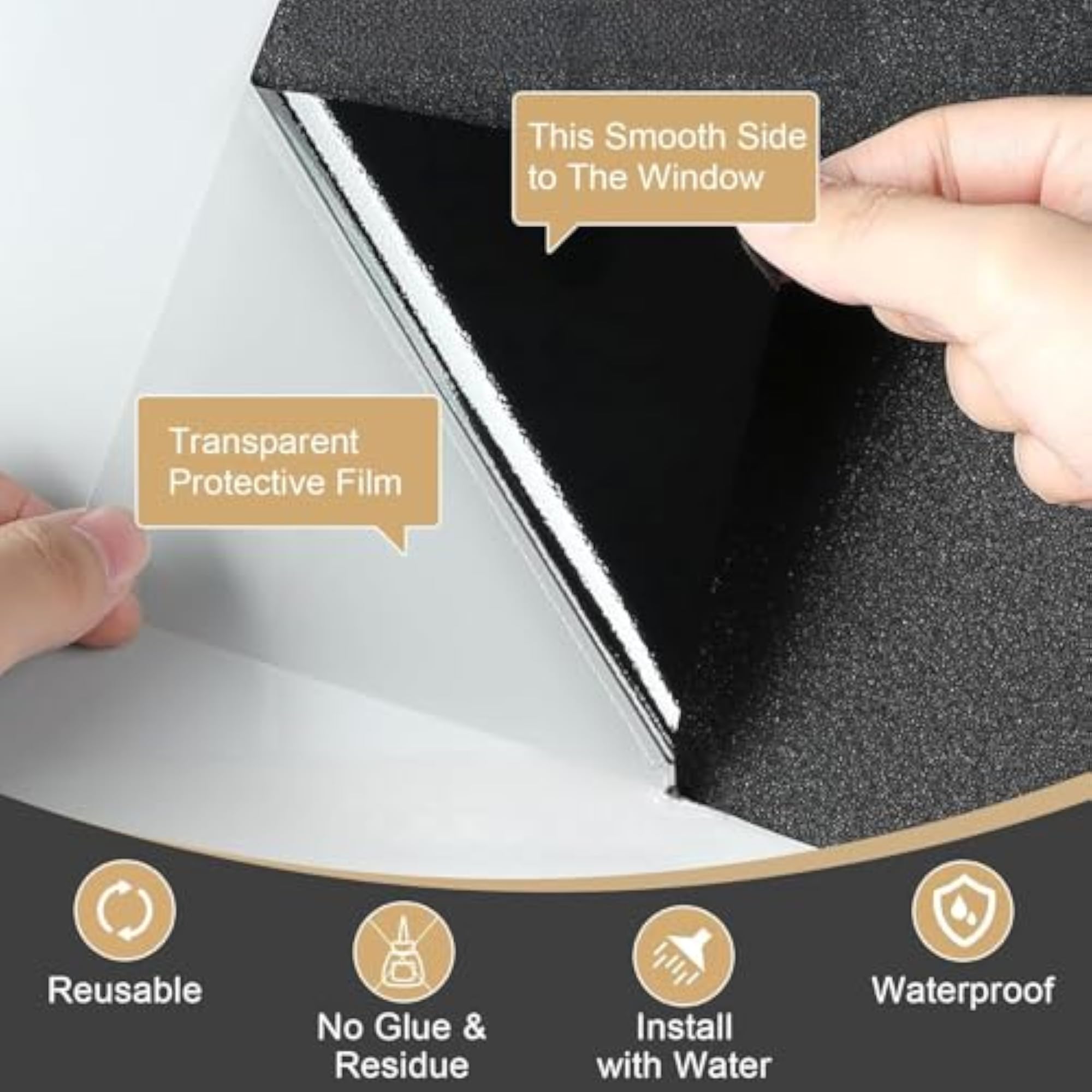 Blackout Privacy Window Sticker, Solid Dark Opaque Sheet