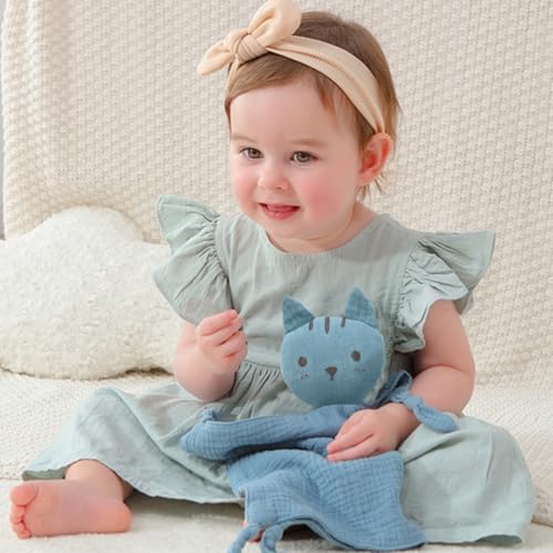 Image of insular Lovey Blanket for Boys and Girls, Organic Cotton Muslin Security Blanket for Babies, Soft Breathable Lovie Soothing Towel for Newborn and Infant, Blue Cat
