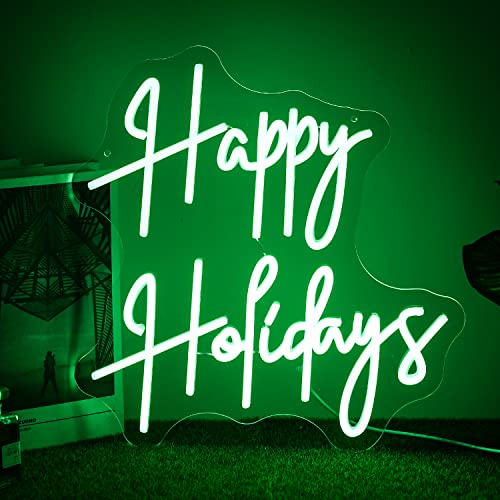 Image of Happy Holiday Neon Sign Dimmable Letter Neon Signs Green Led Neon Light Powered USB for University Dormitory, Room Decoration, Office, Holiday Party
