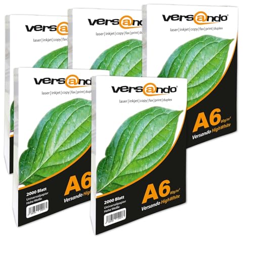 Versando   10.000 folios DIN A6 (105 x 148 mm) papel de impresión ecológico blanco brillante 80   certificado medioambiental   papel universal para impresión, fax, etc  80 g/m²