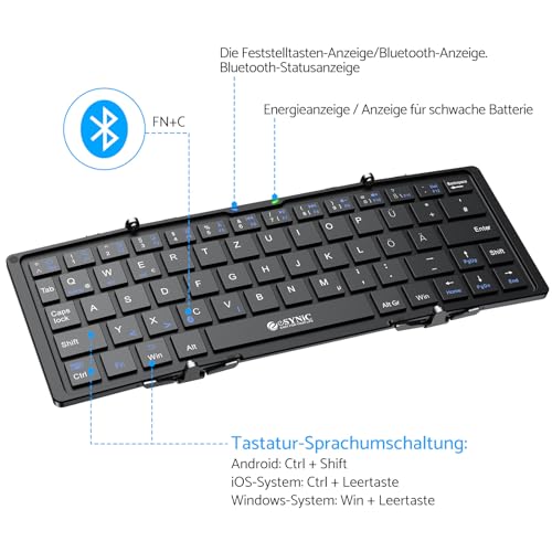 Faltbare Mini-Bluetooth-Tastatur eSynic mit deutscher Tastaturbelegung