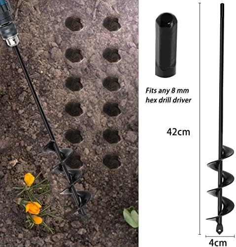 SYITCUN Garden Hole Digger Auger for Planting Bulbs Seedlings,Bulb Planting Auger,Heavy Duty Garden Extend Spiral Auger Drill Bit,Solid Shaft Plant Auger,Long Handle Garden Bulb Planter Tools 4x42cm