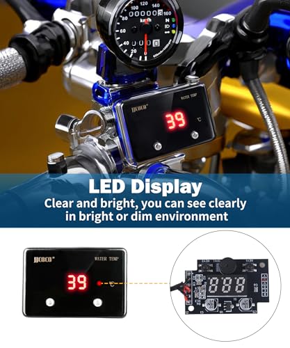 JJCOCO Digital Water Temperature Gauge -10-150℃ with 1/8 NPT Sensor Real-Time Monitoring 12V LED Electrical Water Coolant Temp Gauges Waterproof for Car Truck Motor Marine Vehicle Automotive Red - Thumbnail 2