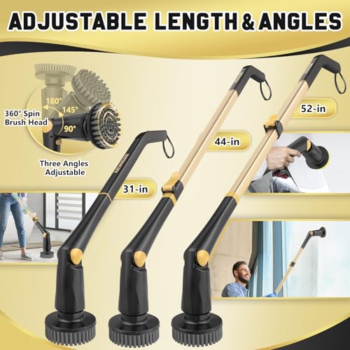 Electric Spin Scrubber Cleaning Brush - Power Shower Scrubber with Long Handle - Cordless Floor Scrubber with 8 Replaceable Brush Heads for Tub Tile Glass Grout - Thumbnail 4