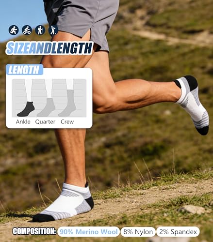 Image of 90% Merino Wool Athletic Breathable Low Cut Socks for Men 3 Pairs | Running Cycling Tennis Hiking Ultra-Light Thin Ankle No Show Moisture Wicking Support Breathable Cushioned for Men & Women