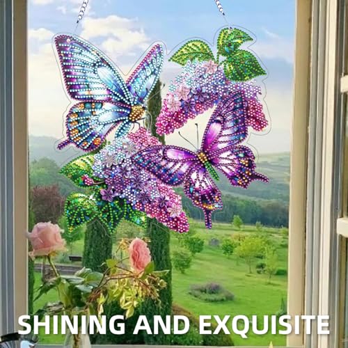 C'eitura DIY Flower Butterfly Diamond Art Painting Kit for Adults, Mythical Acrylic Hanging Ornament with Pre-Printed Pattern, Fantasy Gift for Home Window Wall Decor, Beginner Friendly DIY Craft by C'eitura - Used condition - Image 8