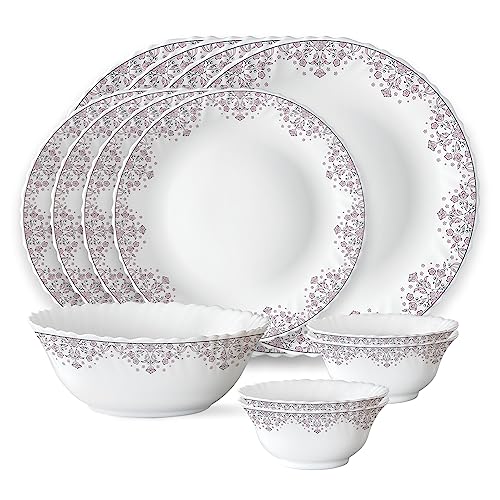 Image of Larah by Borosil Lark Fluted Series Opalware Dinner Set | 13 Pieces for Family of 4 | Microwave & Dishwasher Safe | Bone-Ash Free | Crockery Set for Dining & Gifting | Plates & Bowls | White