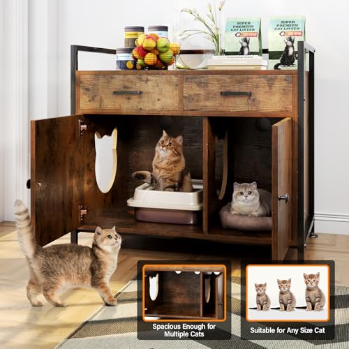 TC-HOMENY Cat Litter Box Enclosure Furniture Storage Cabinet for Living Room - Thumbnail 5