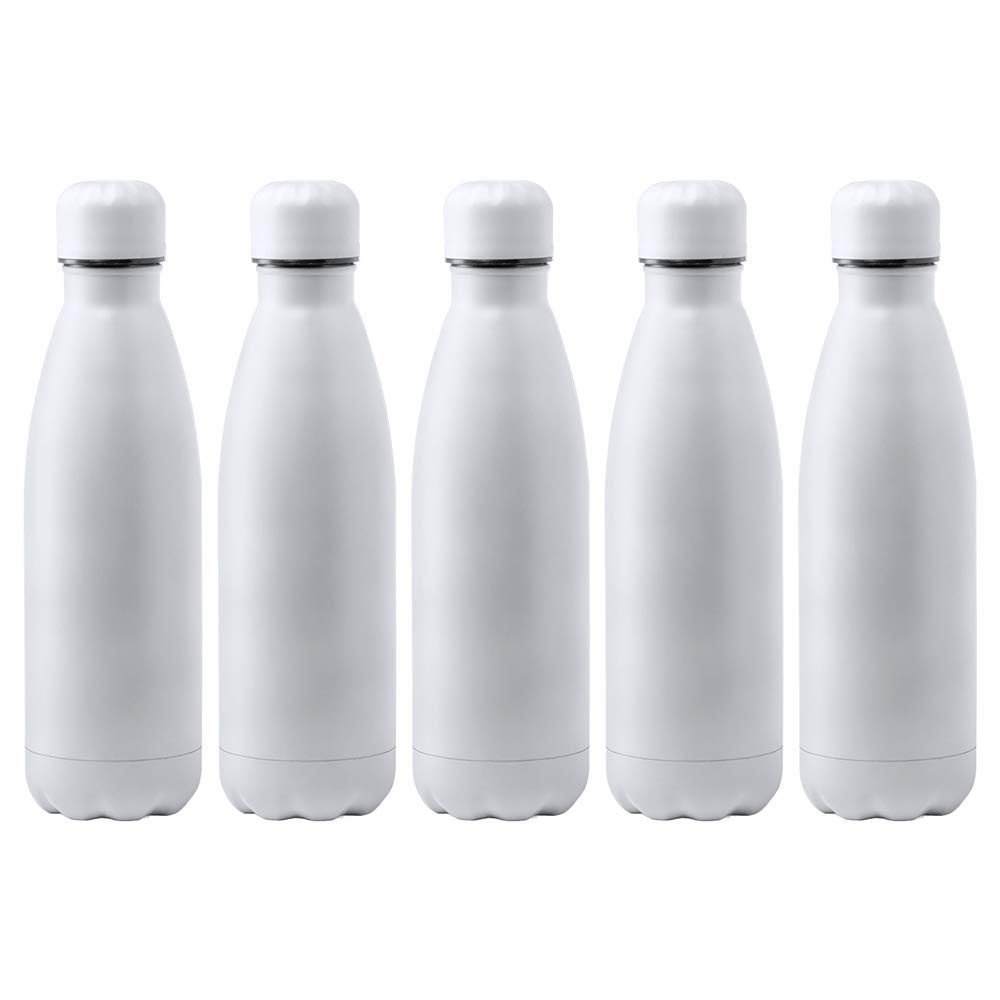eBuyGB Metal Water Bottle 790ml Stainless Steel Leakproof Drinks Bottle Reusable BPA Free Matt Water Bottles - Travel Cup for School, Gym, Outdoor, Yoga & Sports - White (Pack of 5) โ image 1