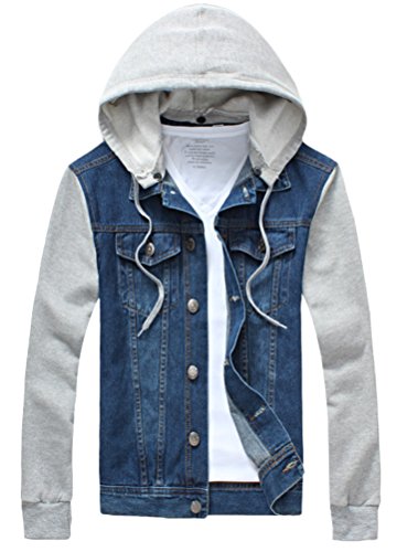 Lavnis Men's Denim Hoodie Jacket Casual Slim Fit Button Down Jeans Coat