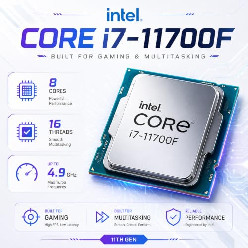 Image of Gaming PC Desktop, Prebuilt Gaming Computer RTX 4060, i7-11700F, 16GB DDR4 RAM, 1TB NVMe SSD, WiFi 6 / BT5.4, 9X ARGB Fans, Windows 11 Pro, VR Ready High FPS Gaming Tower