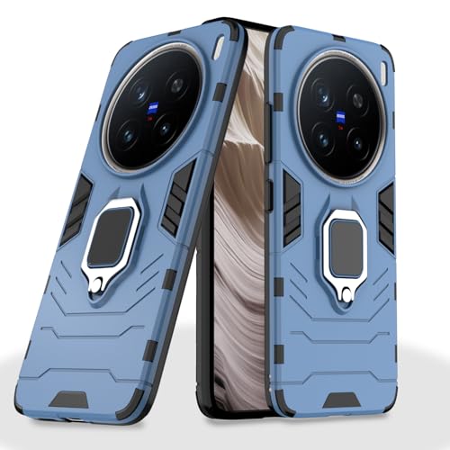 Image of Pikkme D5 Tough Armor Bumper Case | 360 Protection Case | Ring Holder Stand Back Cover for Vivo X200 Pro 5G (Blue)