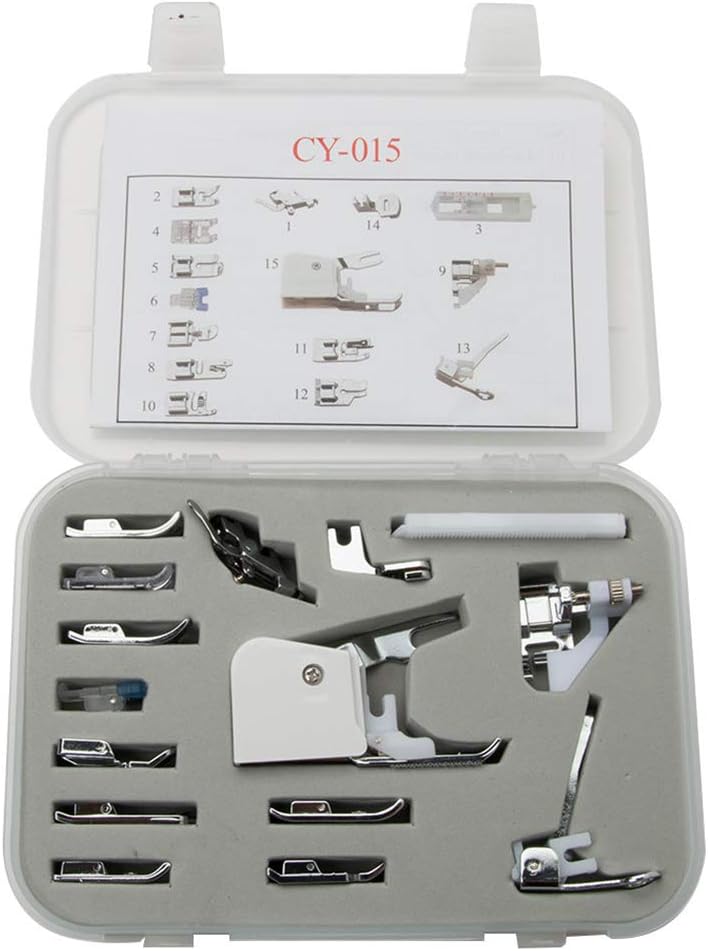 15 Piece Sewing Machine Presser Walking Foot Kit with Set of Instructions for Brother, Babylock, New Home, Janome, Elna, Toyata, Singer, Elna, New Home, Kenmore, White by LNKA