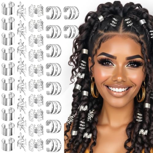 40Pcs Hair Cuffs for Braids, Silver Hair Jewelry for Braid Access...