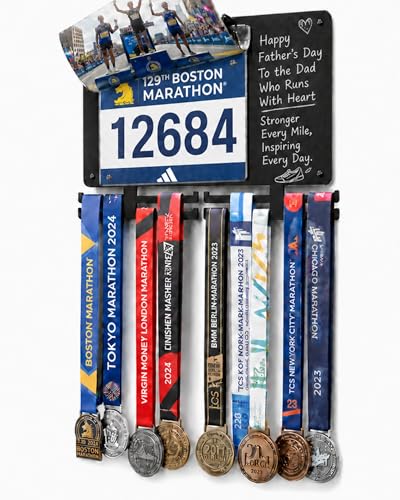 BLAUBECK Medal Hanger Display for Runners, Marathon Medal Holder Display Wall Hanger and Race Bib Boards Holder with Chalkboard Marker - Holds up to 50 Medals, 40 Race Bibs
