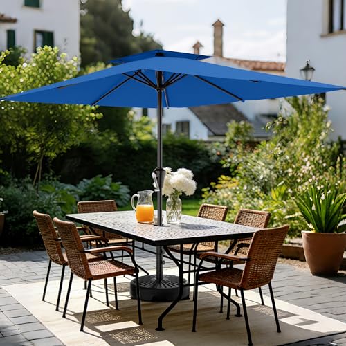 Image of AreShark 8'x10' 2 Tiers Rectangular Patio Umbrella - Outdoor Umbrella Waterproof UV Protection, Market Table Umbrella w /Crank for Pool, Backyard, Deck(Royal Blue)