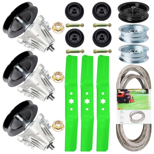 JSXDNWYJ 54 Inch Mower Deck Rebuild Kit - Fits Cub Cadet RZT-L54 S54 SX54 ZT1 ZT2 54 Troy Bilt Mustang 54 XP, 3 Spindles(918-06978) 3 Blades(942-05056) 1 Belt(954-04329) 3 Idlers 4 Wheels
