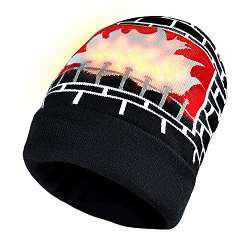 POPCHOSE Unisex LED Knit Beanie Light Up Fireplace Winter Hat Elastic Cap for Holiday Christmas Birthday Party Beanies