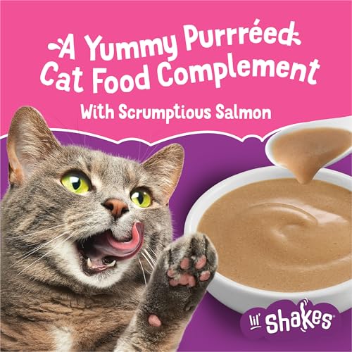 Friskies Purina Pureed Cat Food Topper,Lil’ Shakes with Scrumptious Salmon Lickable Cat Treats - 1.55 oz. Pouches,(Pack of 32) - image 3