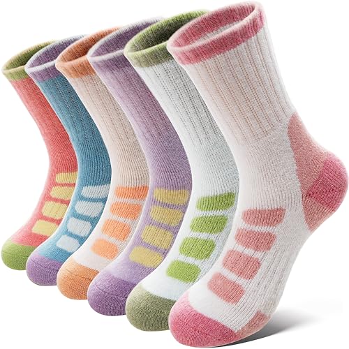 Anlisim Kids Merino Wool Hiking Socks Boys Girls Toddlers Thermal Winter Warm Boot Thick Cushion Gift Socks 6 Pairs(Green/Blue/Pink 4-7Y)