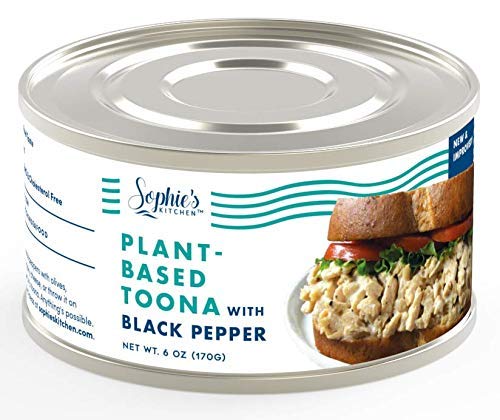 Sophie’s Kitchen Plant-Based Toona (Tuna), 6 Pack of 6 Ounce Cans - Vegan Fish Alternative and Meat Substitute Packed with Protein (Black Pepper Flavor)