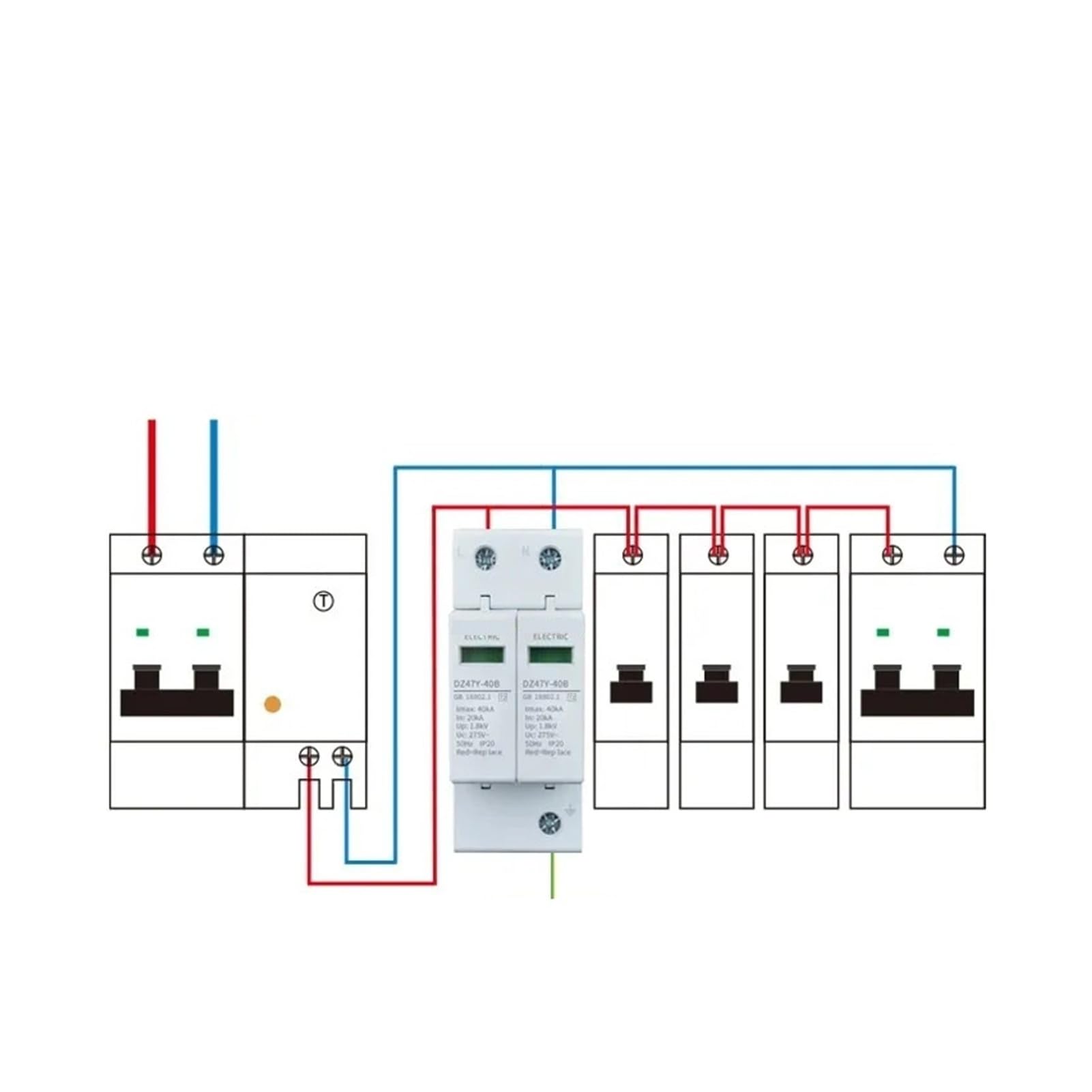 Pararrayos Trifásico de Cuatro Hilos 2P3P4P | Protector de energía industrial T2 Monitoreo del hogar Desconexión de relámpagos 220v(4P-80KA)