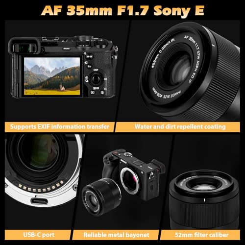 VILTROX 35mm F1.7 APS-C Prime Lens for Sony E-Mount Cameras - Fast STM Auto Focus, Large Aperture, Compatible with A7C, A7IV, A9, A6700, ZV-E10, FX30 & More
