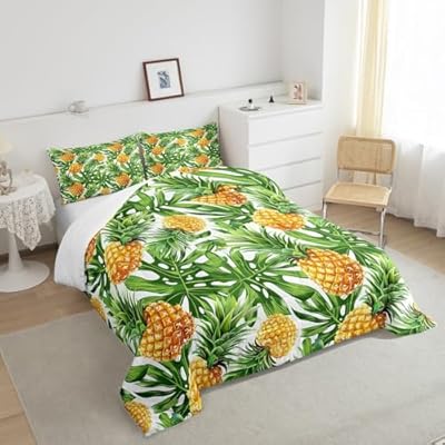 Feelyou Cartoon Pineapple Bedding Set Fruit Style Comforter Set for Kids Boys Girls Yellow Pineapple and Green Leaf Comforter Fresh Pineapple Pattern Quilt Set with 2 Pillowcases 3Pcs Bedding King 51KLiV397DL. SS400