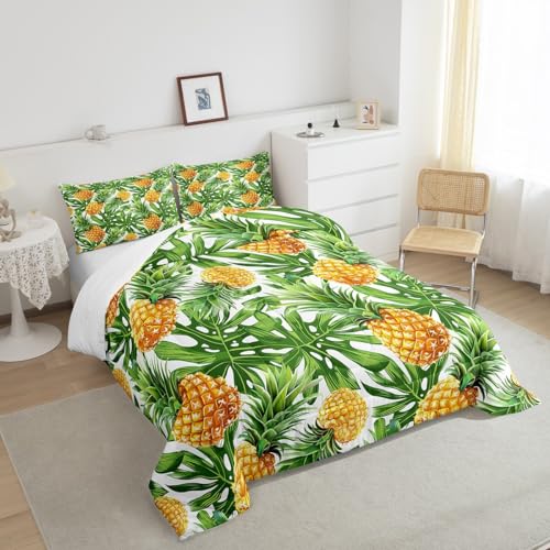 Feelyou-Cartoon-Pineapple-Bedding-Set-Fruit-Style-Comforter-Set-for-Kids-Boys-Girls-Yellow-Pineapple-and-Green-Leaf-Comforter-Fresh-Pineapple-Pattern-Quilt-Set-with-2-Pillowcases-3Pcs-Bedding-King 51KLiV397DL