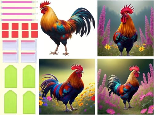 Diamond painting coq 5D pour décorer un salon ou une chambre rustique