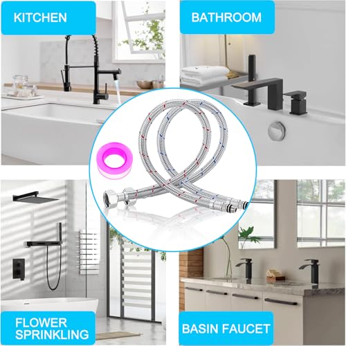 Qaestuan 2 Stück Anschlussschlauch Armatur G3/8 x M10, Flexschlauch 3/8 Zoll, Verbindungsschlauch 80 cm, Wasserhahn Schlauch Verlängerung, Edelstahl Panzerschlauch mit Dichtungsband für Mischbatterie