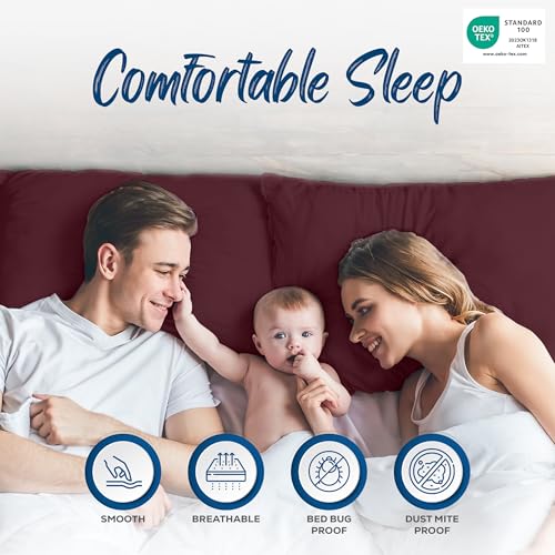 Image of Utopia Bedding Premium 100% Waterproof Pillow Protectors with Zipper King Size (Set of 4), Bed Bug and Dust Mite Proof Zippered Pillow Covers, Pillow Encasement Cases, Burgundy