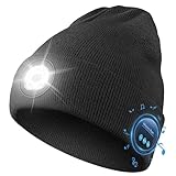 TOUCH TWO Bluetooth Beanie with Light, HD Stereo Sound, USB Rechargeable Headlamp for Hiking Fishing, Gift for Men Women Teen BT & LED 2-Black