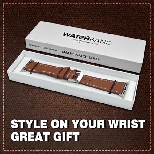 Genuine Leather Band Compatible with Apple Watch Bands for Women Men 49mm 46mm 45mm 44mm 42mm 41mm 40mm 38mm, Soft Leather Replacement Strap for iWatch Ultra/SE/Series 11 10 9 8 7 6 5 4 3 2 1