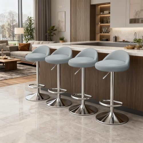 Image of JPBSTO Bar Stools Set of 4, Modern Swivel Barstools with Low Back, Upholstered Adjustable Bar Chairs,PU Leather Barstools Counter Height for Home Bar
