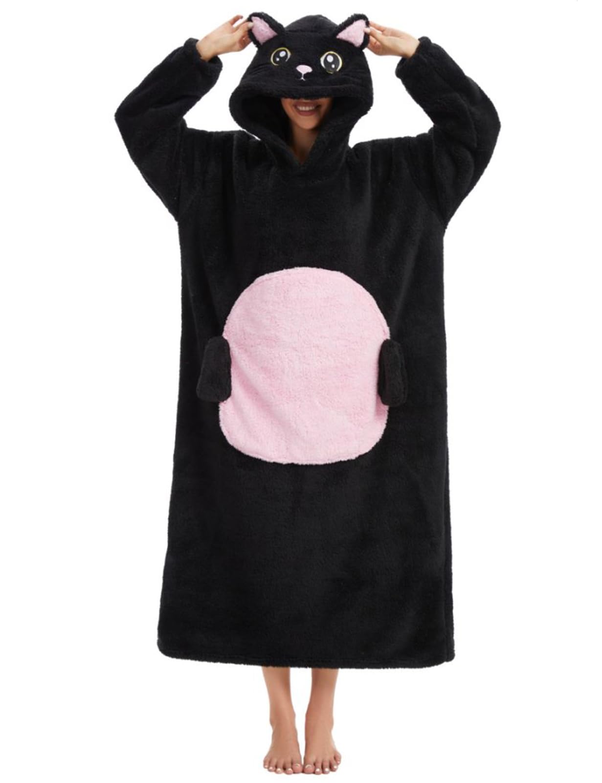 Xinlong Blanket Sweatshirt Long Oversize with Sleeves and Hood Panda Blanket Portable Sofa Unisex Animals for Men Women One Size