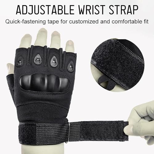 Image of Tactical Riding Gloves for Men - Half-Finger Motorcycle Gloves with Rubber Knuckle Guard, Non-Slip Grip & Palm Padding - Ideal for Bike Riders, Sports, and Outdoors (Black)
