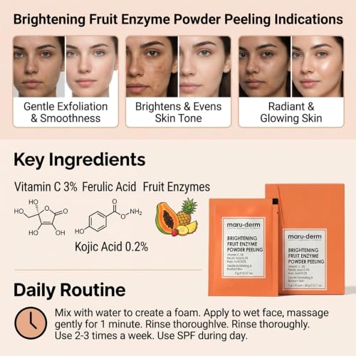 Maruderm Brightening Fruit Enzyme Powder Peeling - Gentle Exfoliating Face Cleanser for Dark Spots with Vitamin C - Uneven Skin Tone & Brighter Looking Skin - Powder Formula for Easy Use - 60g - Imagem 3