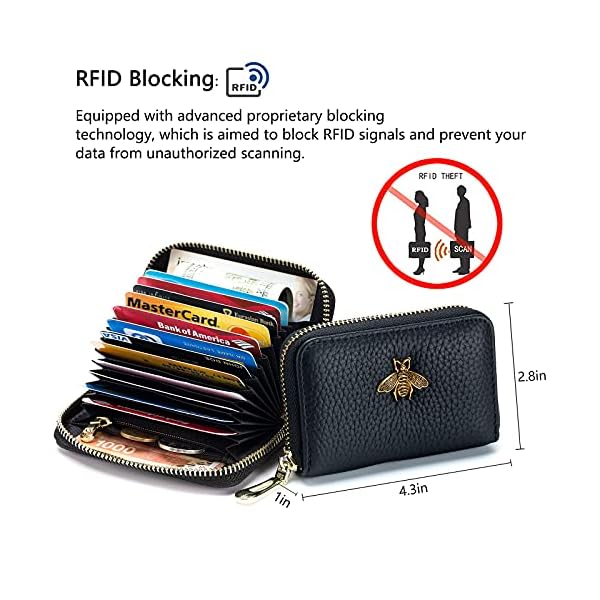 imeetu RFID Credit Card Holder, Small Leather Zipper Card Case Wallet for Women(Black) - Image 4