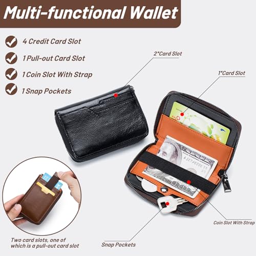 Genuine Leather Wallet for Men Bifold RFID Blocking Wallets with Zipper, Multi Card Holder Wallets Small Men's Leather Wallet (Brown)2