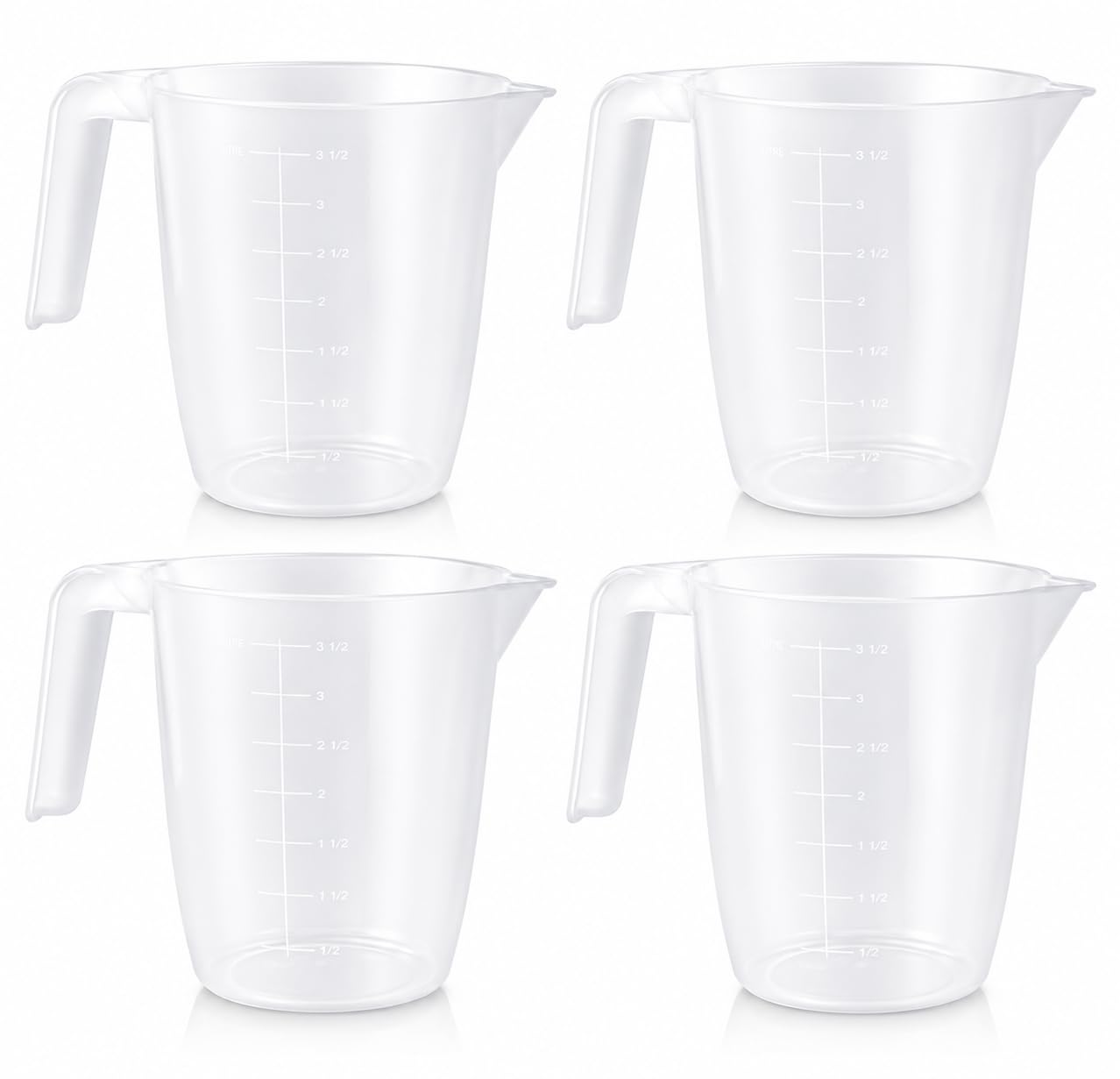 Set of 4, 2L Plastic Measuring Jug – Clear with Easy-Read Graduations, Lightweight & Durable Kitchen Measuring Cup with Handle & Pouring Spout – Dishwasher Safe, BPA Free