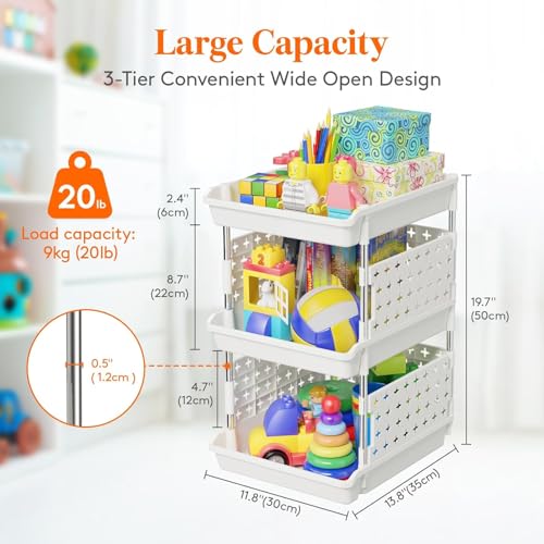 Image of JD Fresh 3 Tier Plastic Storage Drawer Organizer /Stackable Kitchen Organiser Rack /Breathable Design Shelf Storage Stand /Multipurpose Storage Rack for Kitchen, Office, kids room and Pantry (White)