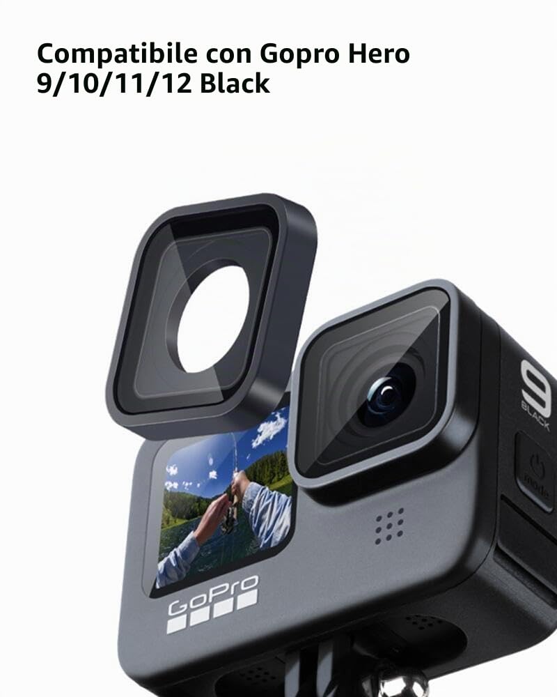 Obiettivo di Ricambio per GoPro Hero 12/11/10/9, Lente Protettiva Antigraffio in Vetro UV Compatibile con GoPro Hero 9/10/11/12 Nero