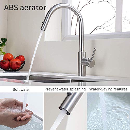 Umi-by-Amazon-Grifo-de-Fregadero-Cocina-Extraible-360-Giratorio-2-Modos-de-Chorro-con-Ducha-Extensible-Laton-Inoxidable-Acabado-Cepillado