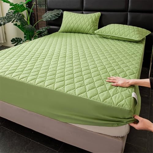 KnSam Funda de cama con 2 fundas de almohada de 90 x 200 cm, juego de 3 piezas, sábanas bajeras ajustables para cubrecolchón monocolor, color verde claro, resistente a las arrugas, poliéster y