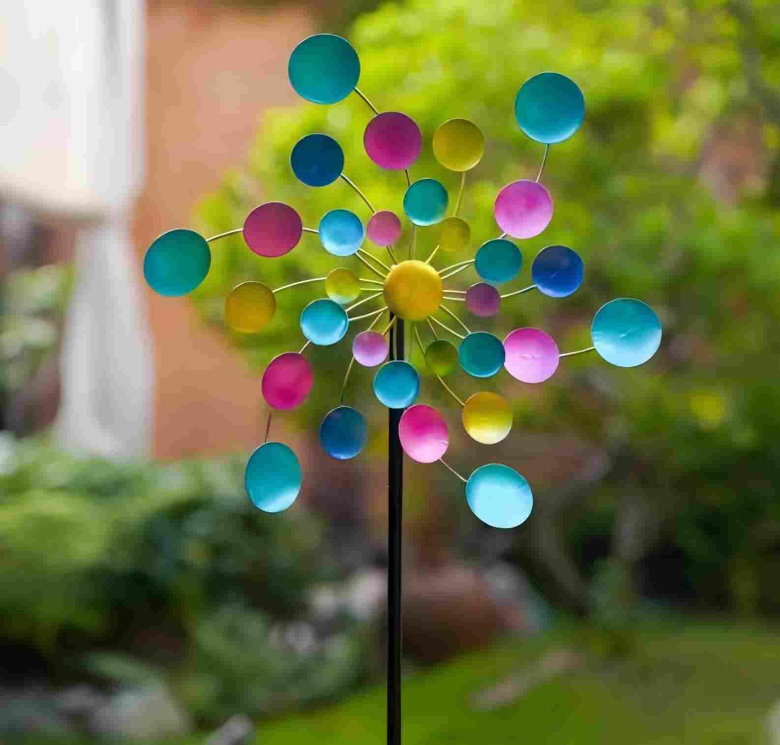 Metal Windmill Garden Decoration, 3D Wind Powered Kinetic Windmill Garden, Rustproof Garden Stake, Windmill Wind Chime for Patio, Lawn, Garden Decoration
