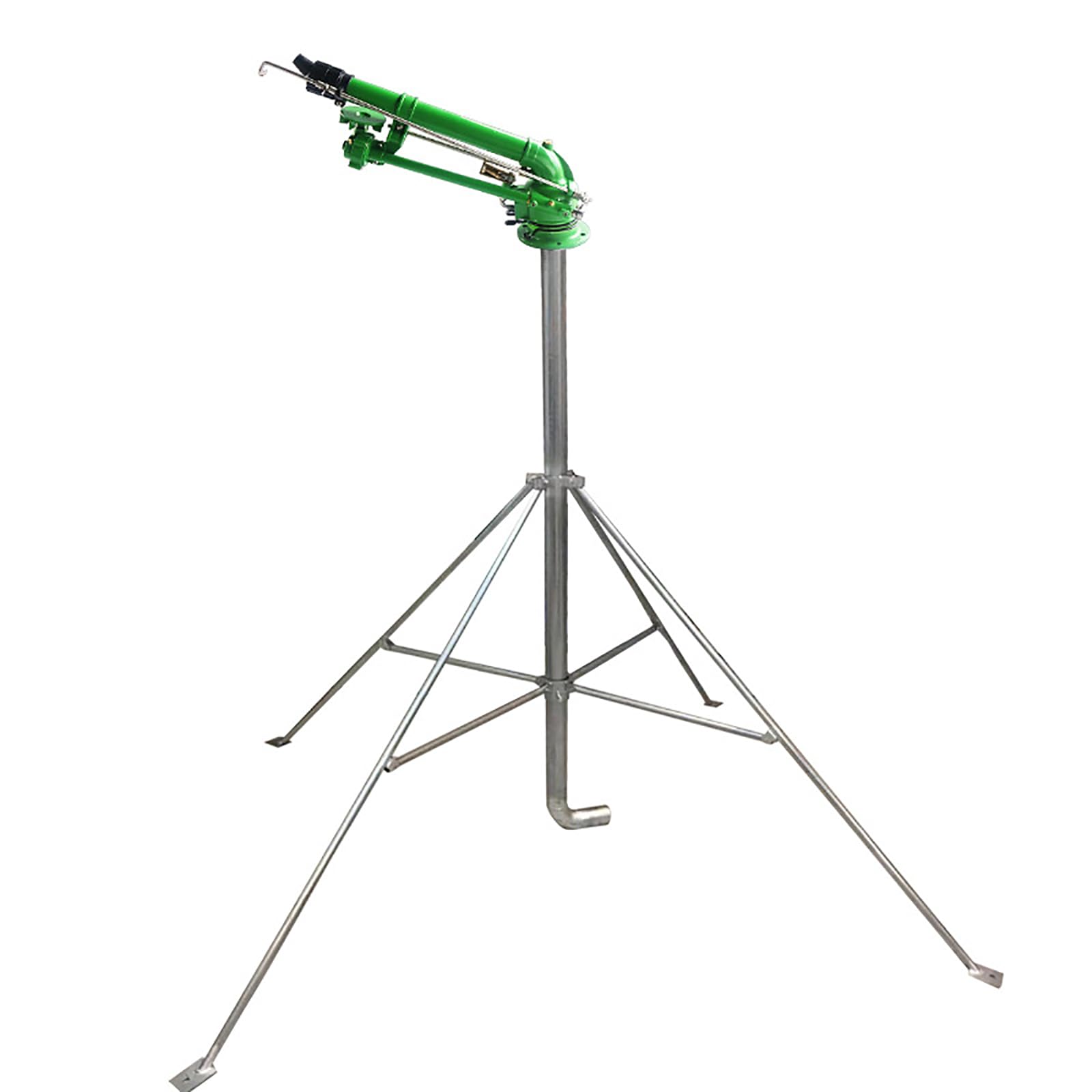 Wytrzymały metalowy pistolet zraszający do trawnika o regulowanej średnicy 40-100 metrów, zawiera wspornik 1,2 m i 3 wymienne dysze do węży 18 mm/20 mm/22 mm