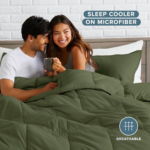 Bare Home Comforter Set - Queen Size - Ultra-Soft - Goose Down Alternative - Premium 1800 Series - All Season Warmth (Queen, Cypress Green) by Bare Home - Image 3