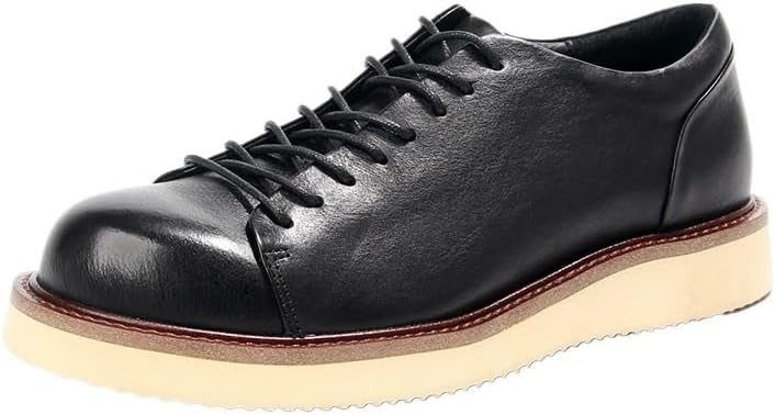Men's Leather Dress Shoes Fashion Sneakers Leather Upper Thick-Soled Shoes Polished Craft Shock Absorption Cushioning Round Toe Casual Shoes(D,7.5)